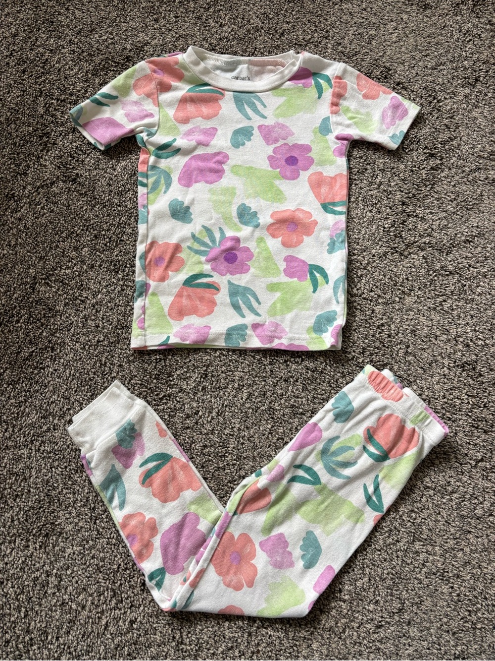 Carter's White Floral Two-Piece Pajama Set with Pink, Purple and Green Flowers